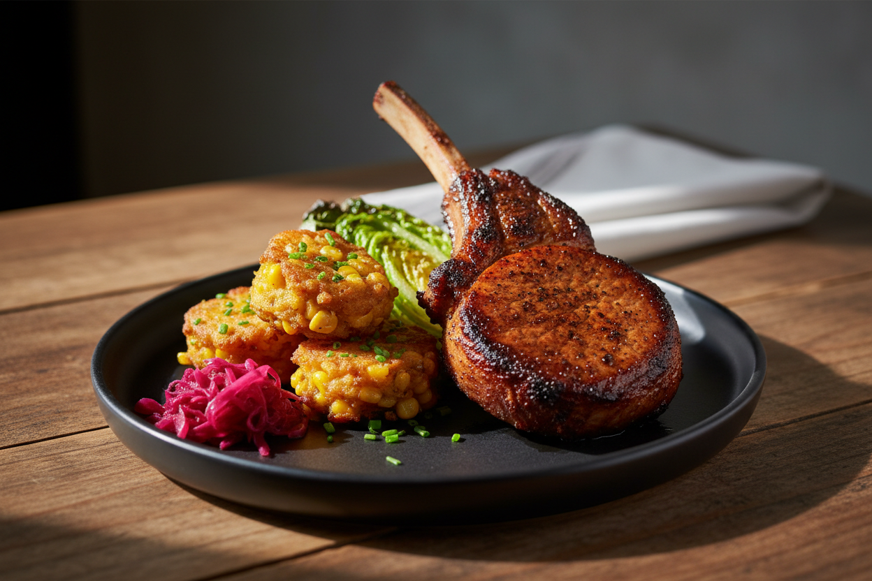 FUEGO — Coffee-smoked pork chop from the slopes of Volcán Acatenango