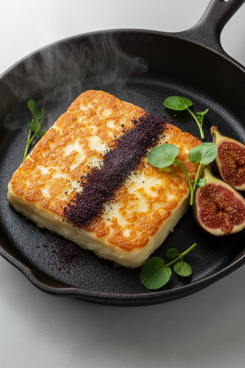 Crisped Saganaki with Kĩrĩmanyaga & Blackcurrant Dust
