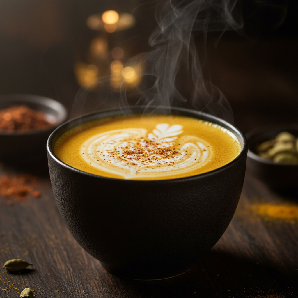 Spice Road Latte in a matte black Japanese ceramic cup — Say Ciao Coffee