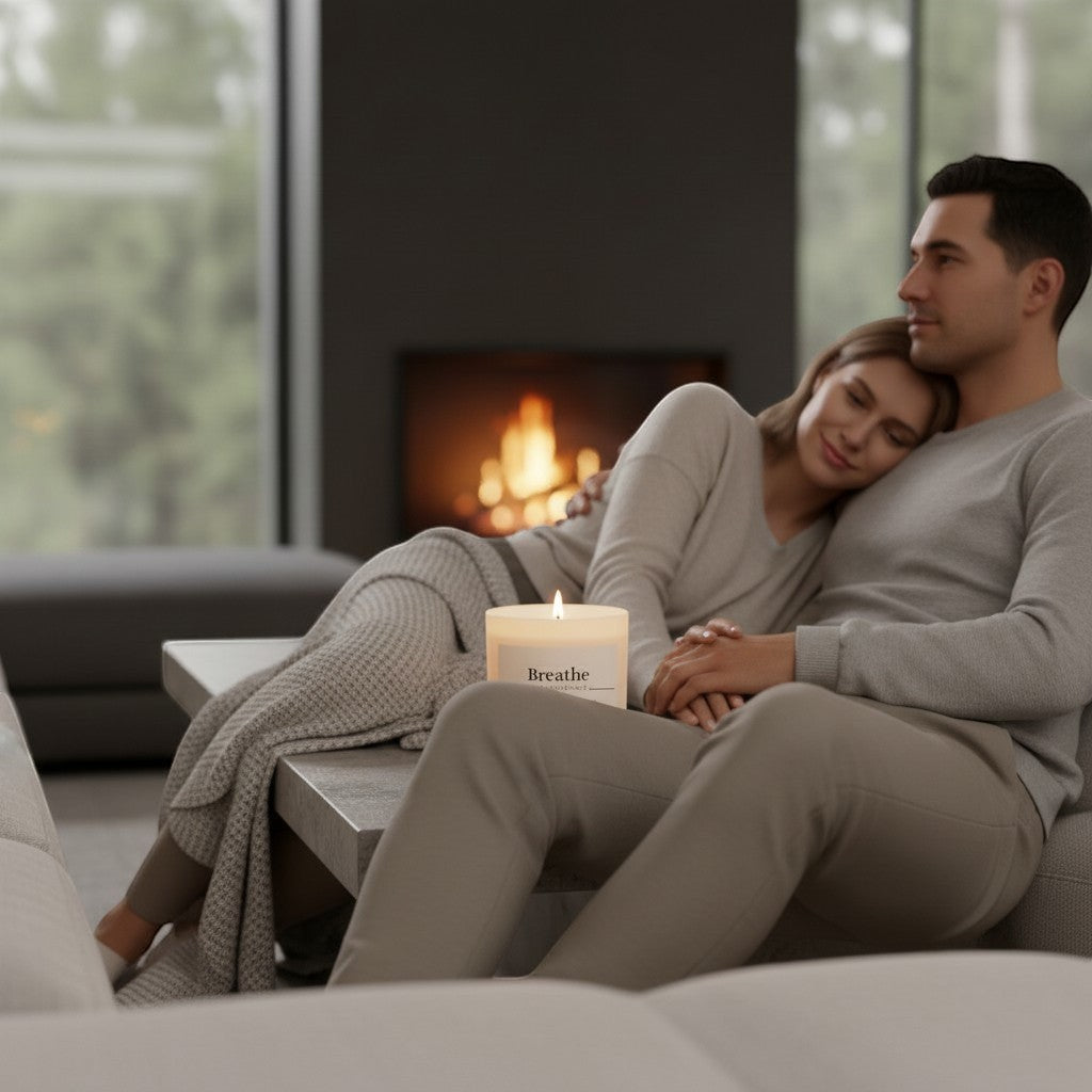 Say Ciao Coffee Breathe candle in white matte glass jar with crisp air scent, natural soy wax blend.