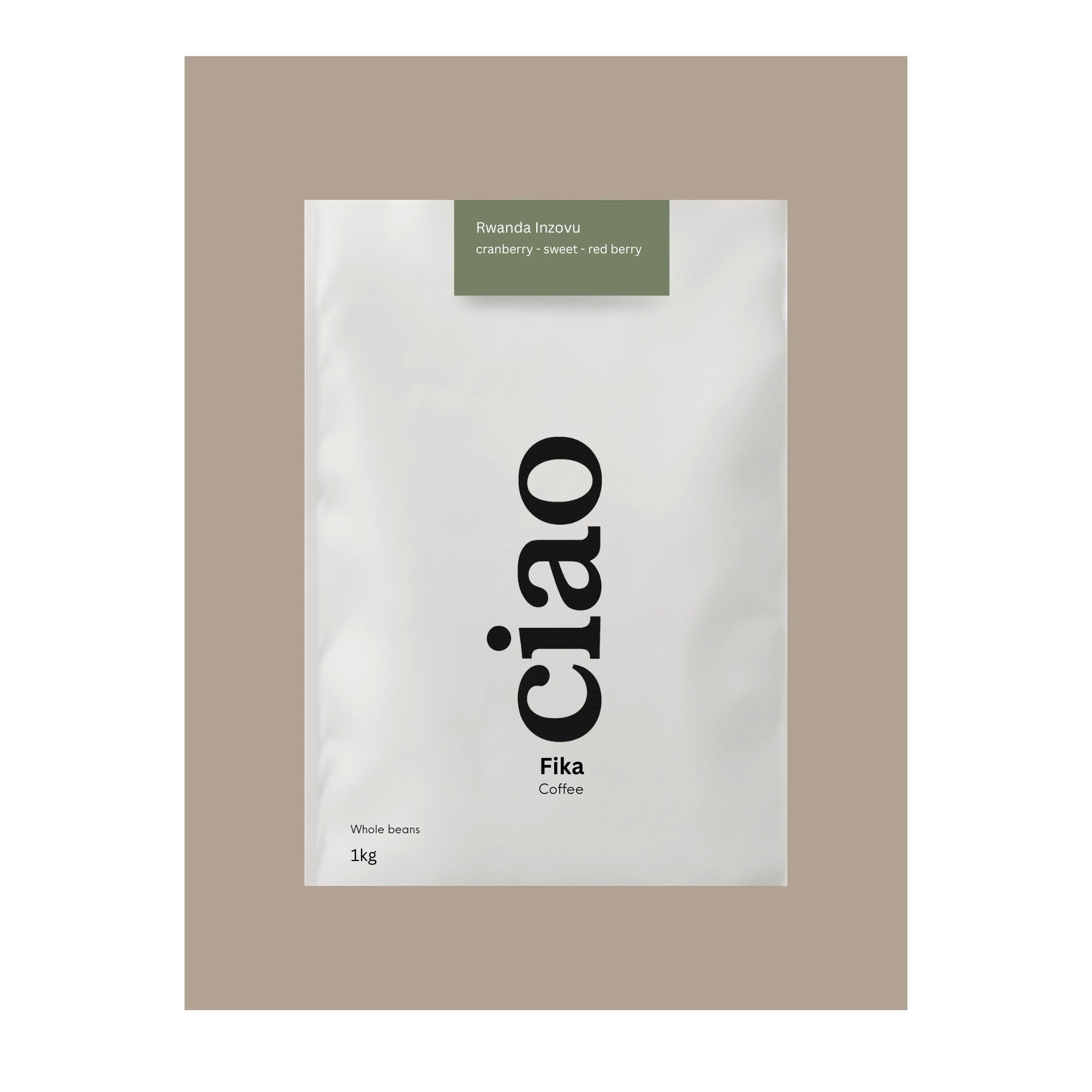 Say Ciao Coffee Fika whole bean coffee bag with tasting notes of cranberry, sweet, and red berry.