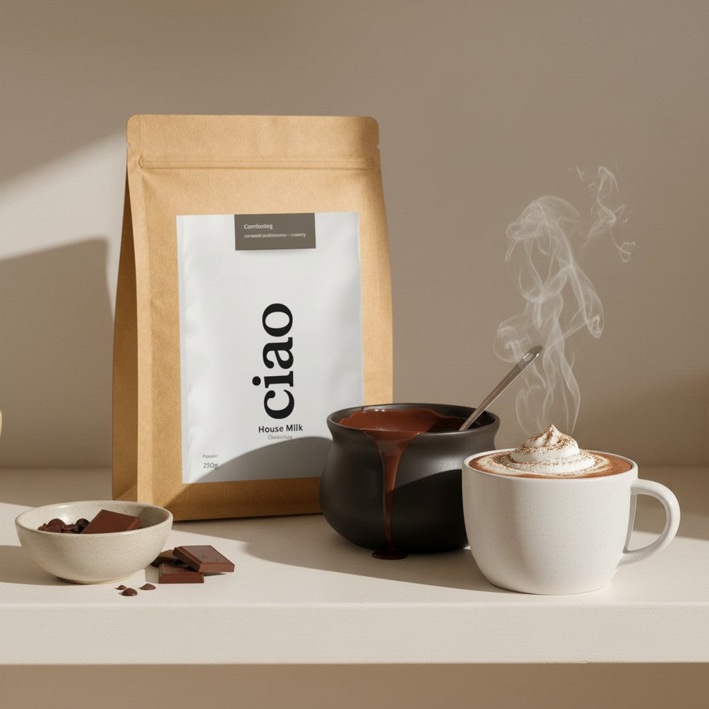 Say Ciao Coffee House Milk chocolate powder with caramel undertones and creamy flavour, 250g pouch.