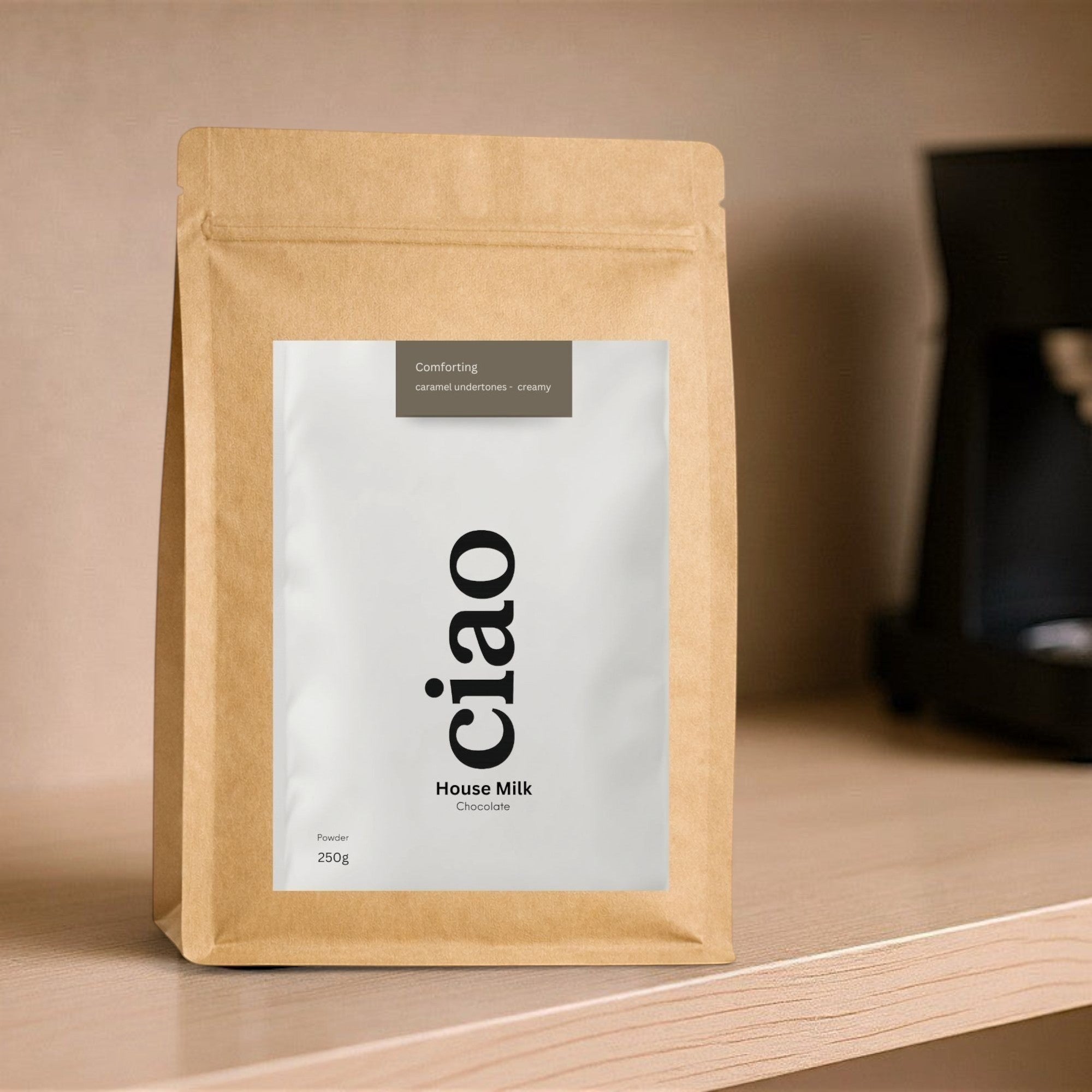Say Ciao Coffee House Milk chocolate powder with caramel undertones and creamy flavour, 250g pouch.