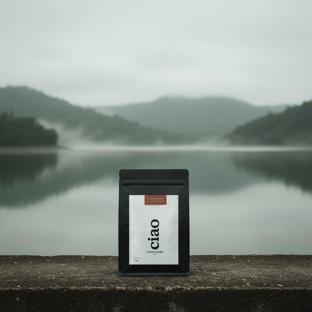Say Ciao Coffee Cerron Grande coffee bag with plum, nutty, and chocolate tasting notes. Medium roast, honey-processed single origin from El Salvador.