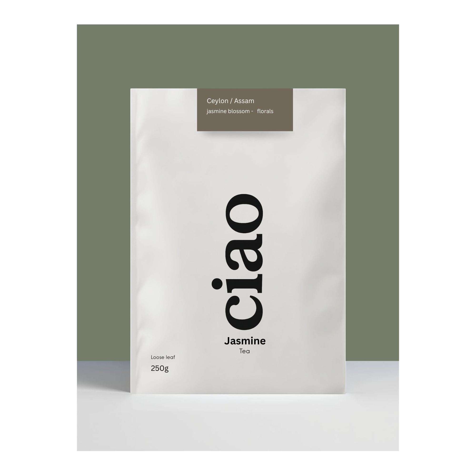 Say Ciao Coffee Jasmine loose leaf tea, 250g bag with floral notes and a clean finish.