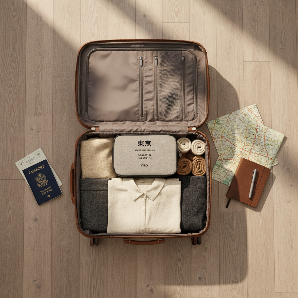 Tokyo Wash Bag — Travel Flatlay
